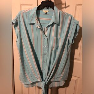 Kori Aqua Striped Button-Down Blouse